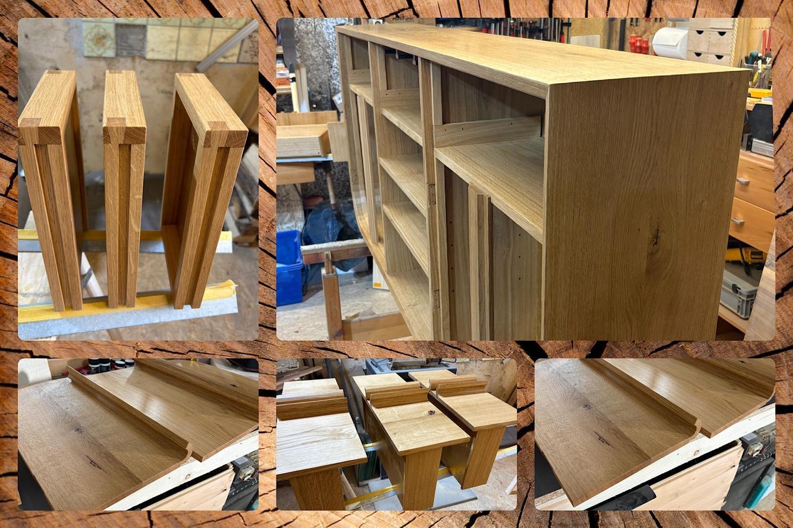 Detail-Collage: Sideboard aus Eiche in verschiedenen Bauphasen